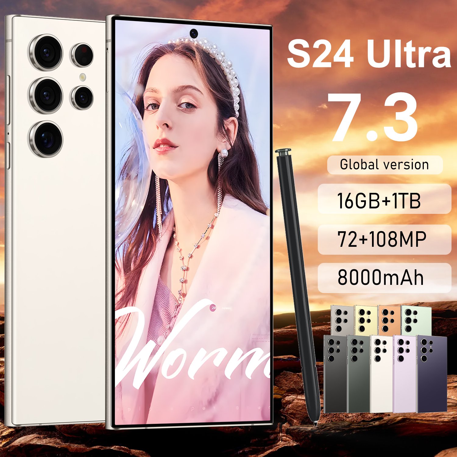 S24Ultra7.3-inch HD screen mobile phone, Android 13 16+1TB card smartphone, facial recognition/5G/4G/3G/GPS positioning